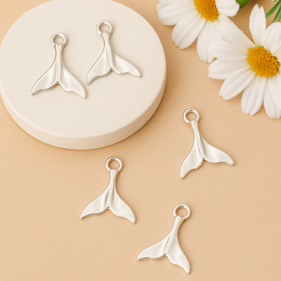 Whale Tail Silver Charm
