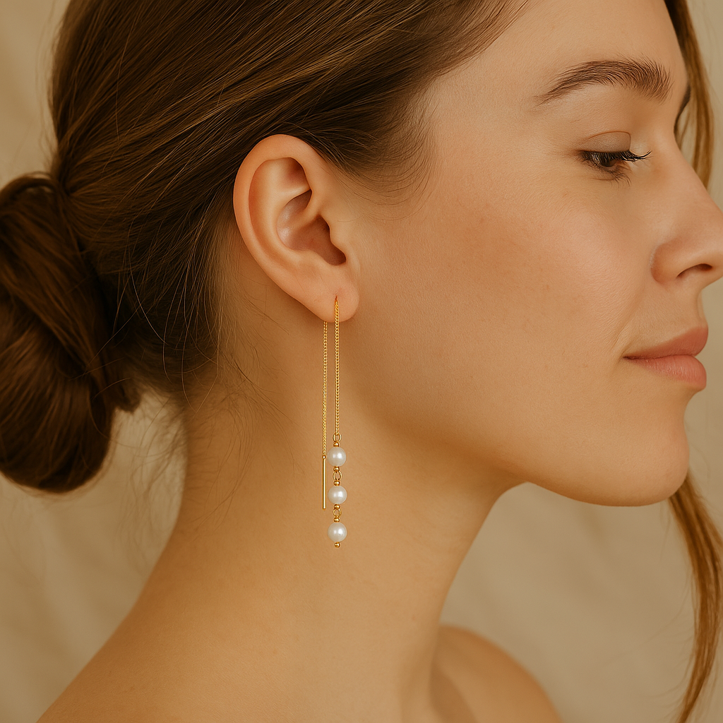 Triple Pearl Threader Earrings