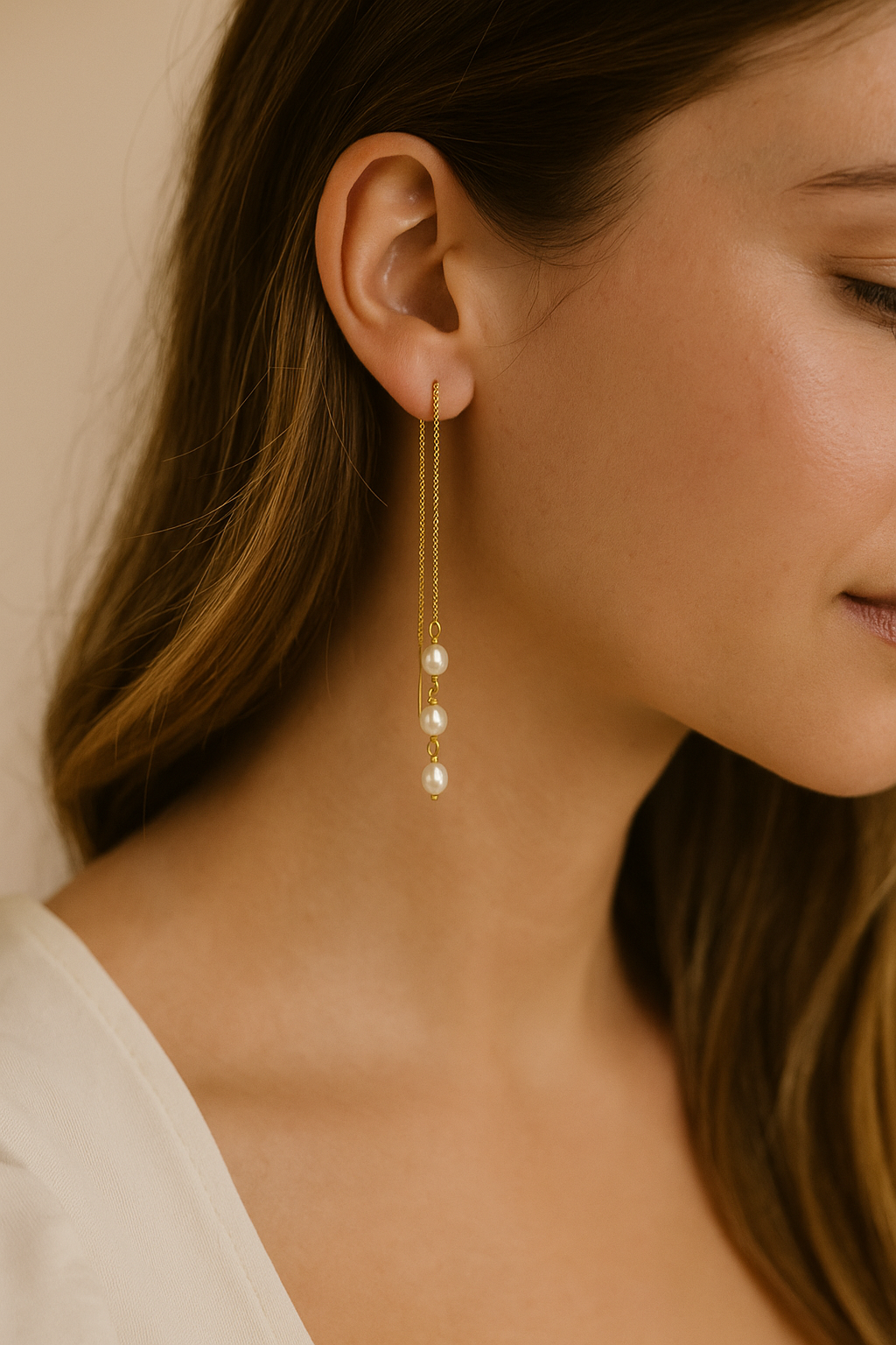 Triple Pearl Threader Earrings