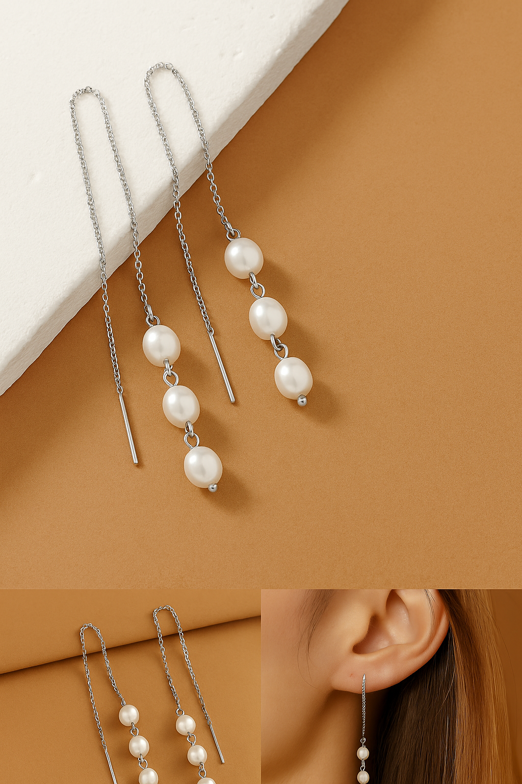 Triple Pearl Threader Earrings