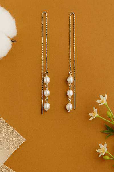 Triple Pearl Threader Earrings